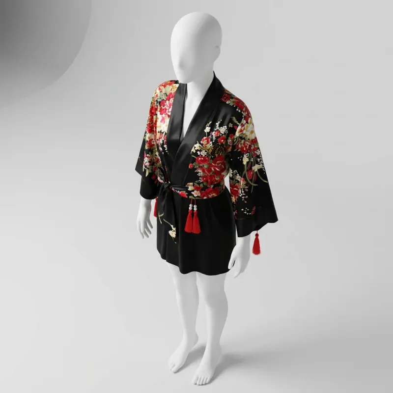 Kimono court polyester fluide fleuri femme raffiné