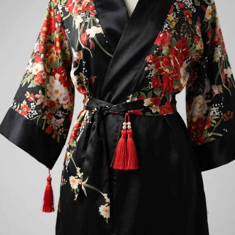 Kimono court polyester fluide fleuri femme raffiné