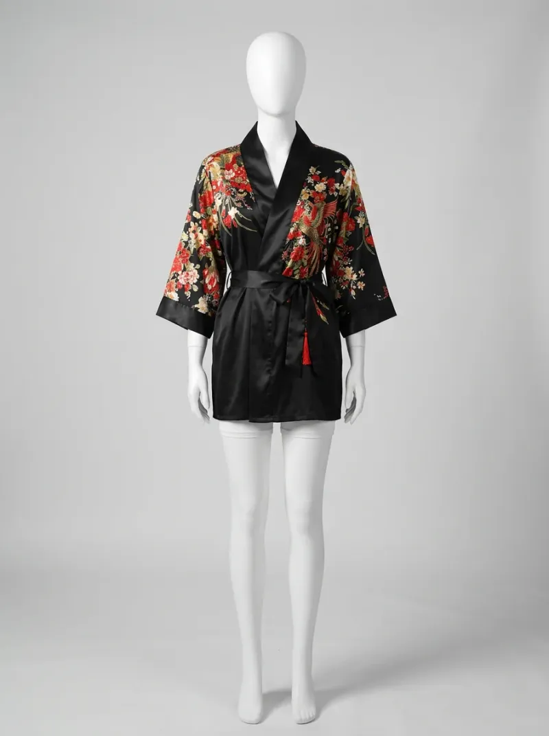 Kimono court polyester fluide fleuri femme raffiné