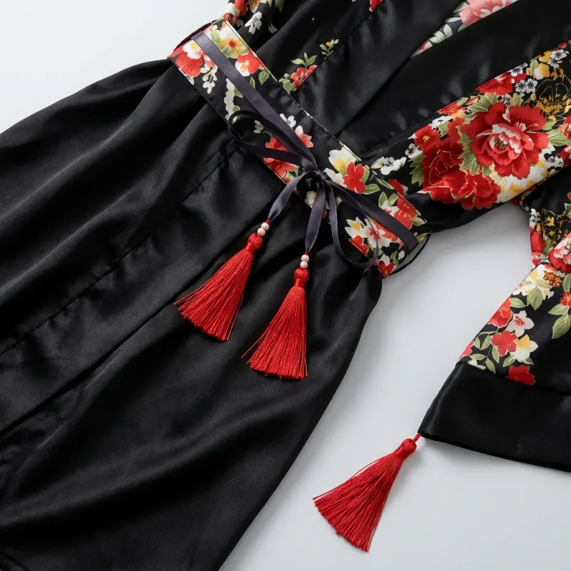 Kimono court polyester fluide fleuri femme raffiné
