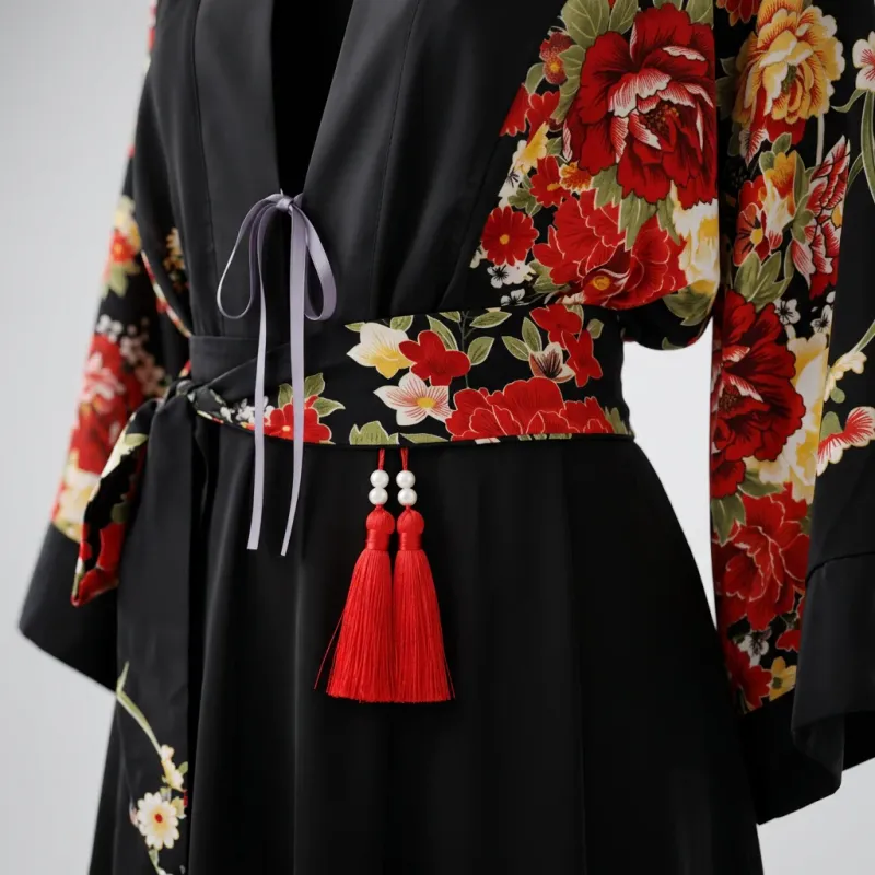 Kimono court polyester fluide fleuri femme raffiné