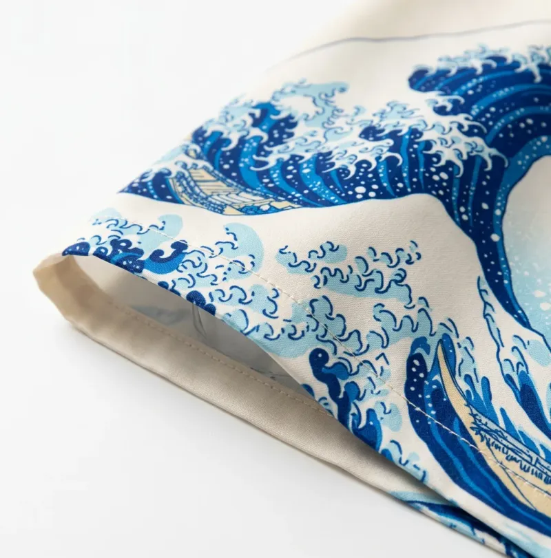 Kimono court polyester soyeux vagues fuji femme
