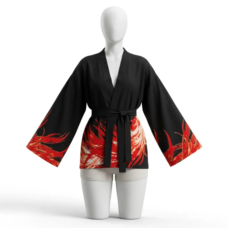 Kimono court polyester phoenix femme fluide quotidien
