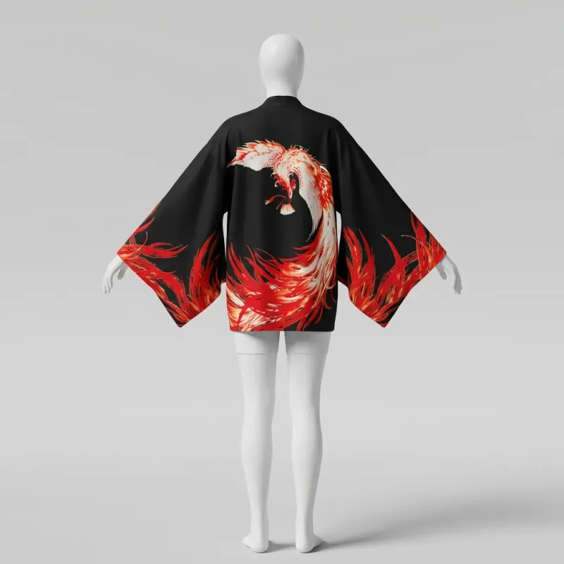 Kimono court polyester phoenix femme fluide quotidien