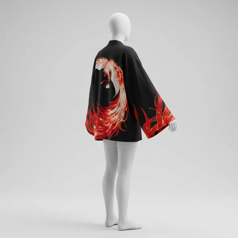 Kimono court polyester phoenix femme fluide quotidien
