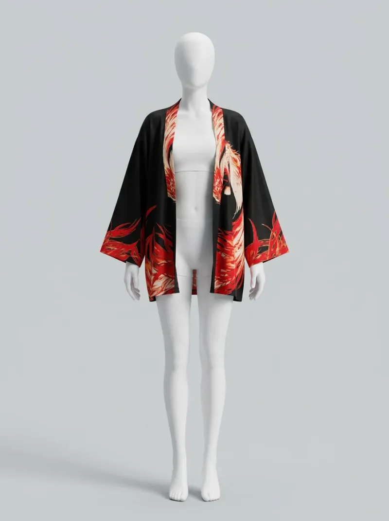 Kimono court polyester phoenix femme fluide quotidien