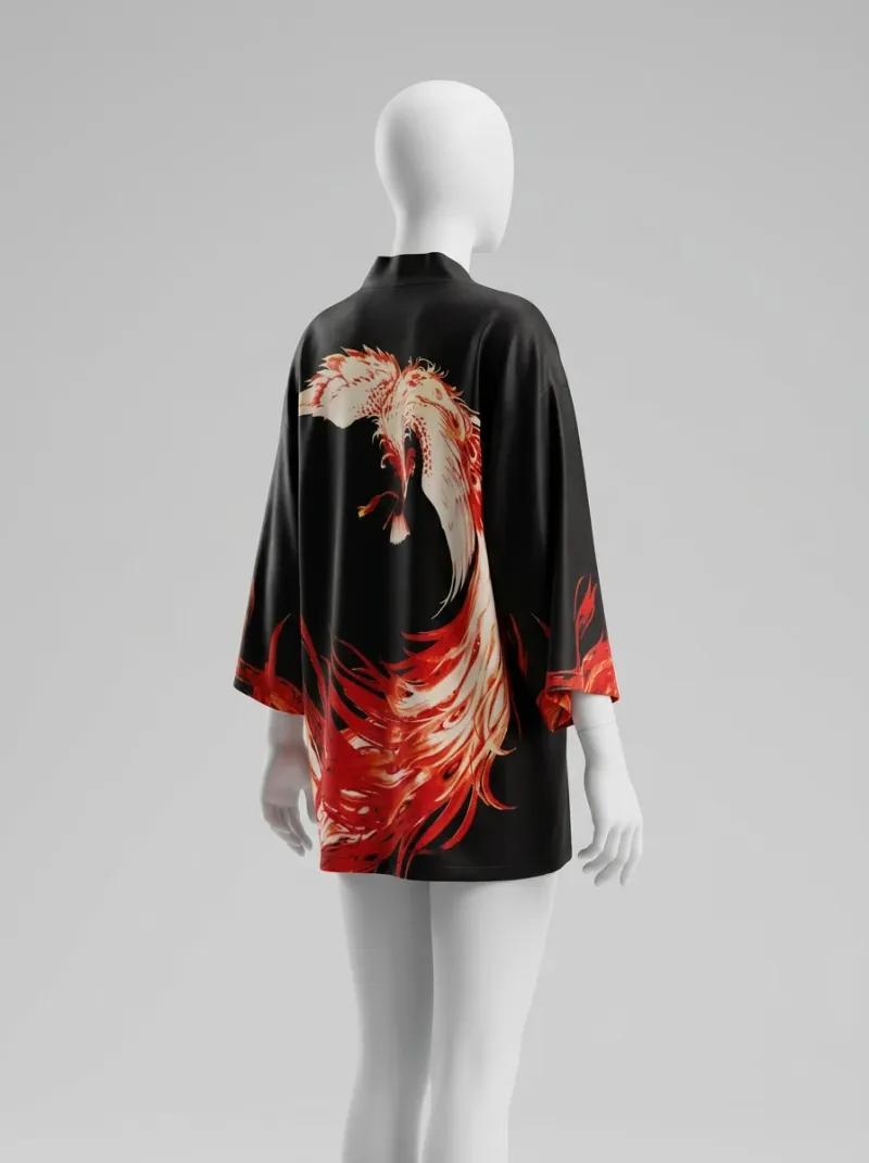 Kimono court polyester phoenix femme fluide quotidien