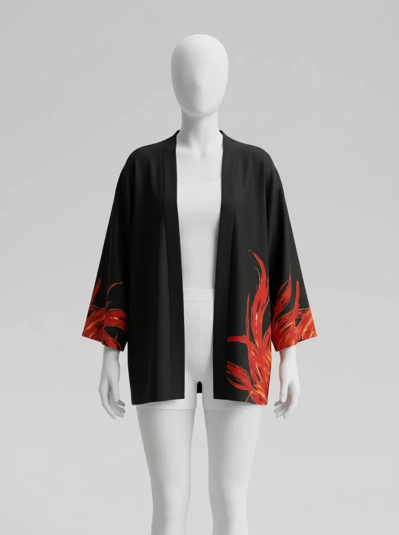 Kimono court polyester phoenix femme fluide quotidien