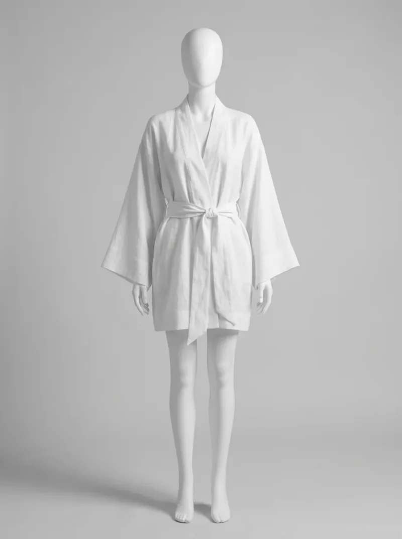 Kimono court coton lin robe plage élégante