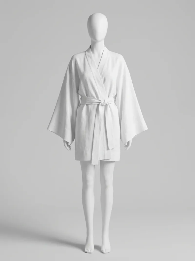 Kimono court coton lin robe plage élégante