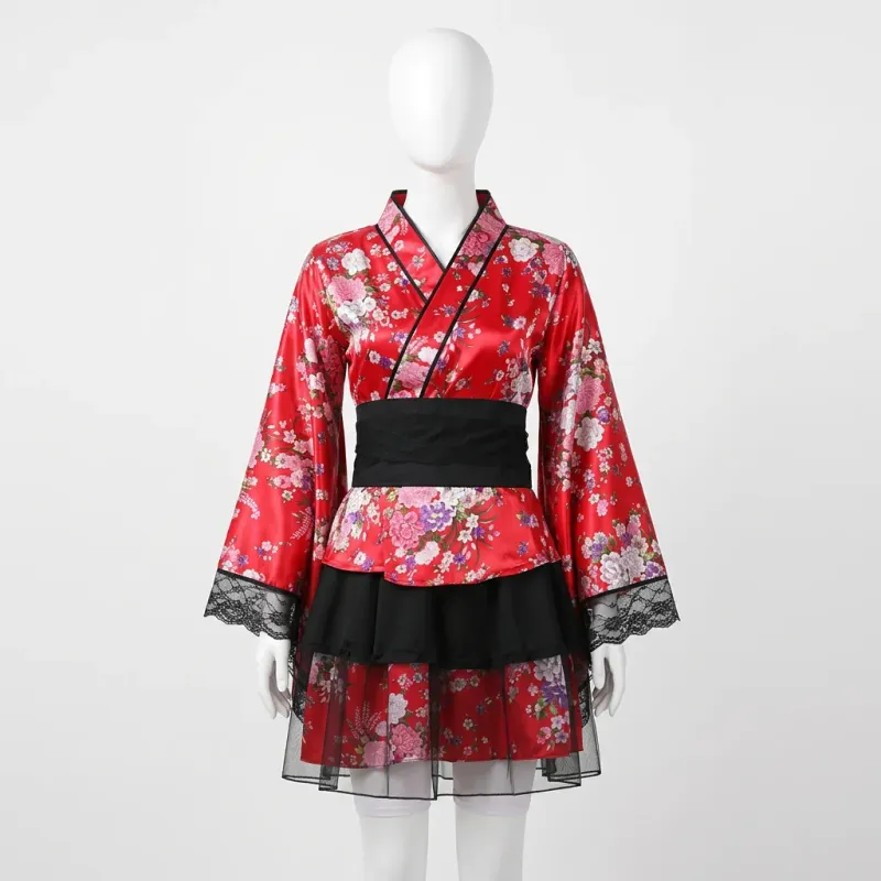 Kimono court polyester traditionnel cosplay femme
