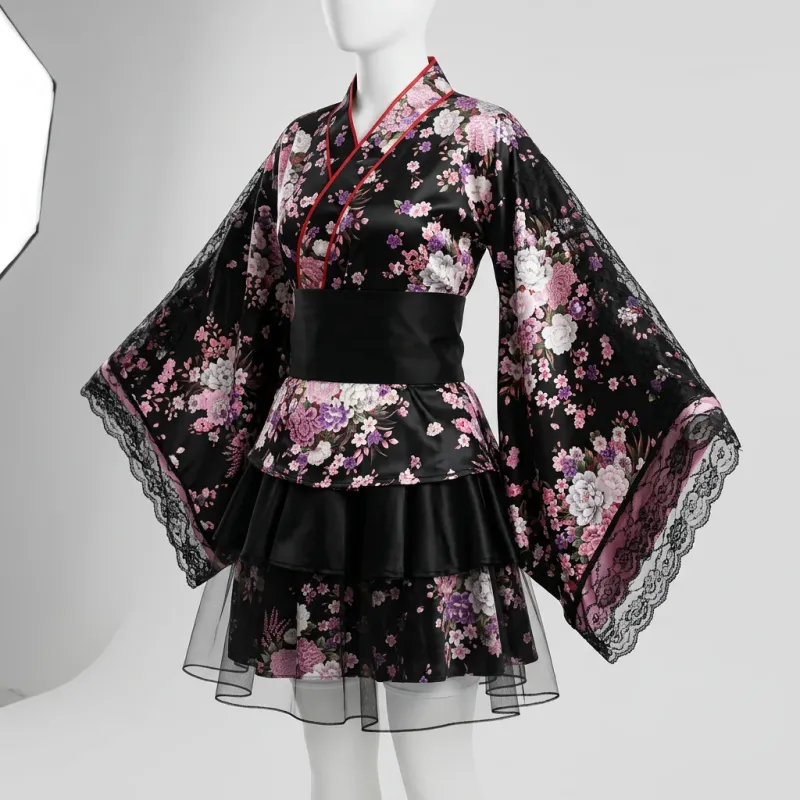 Kimono court polyester traditionnel cosplay femme