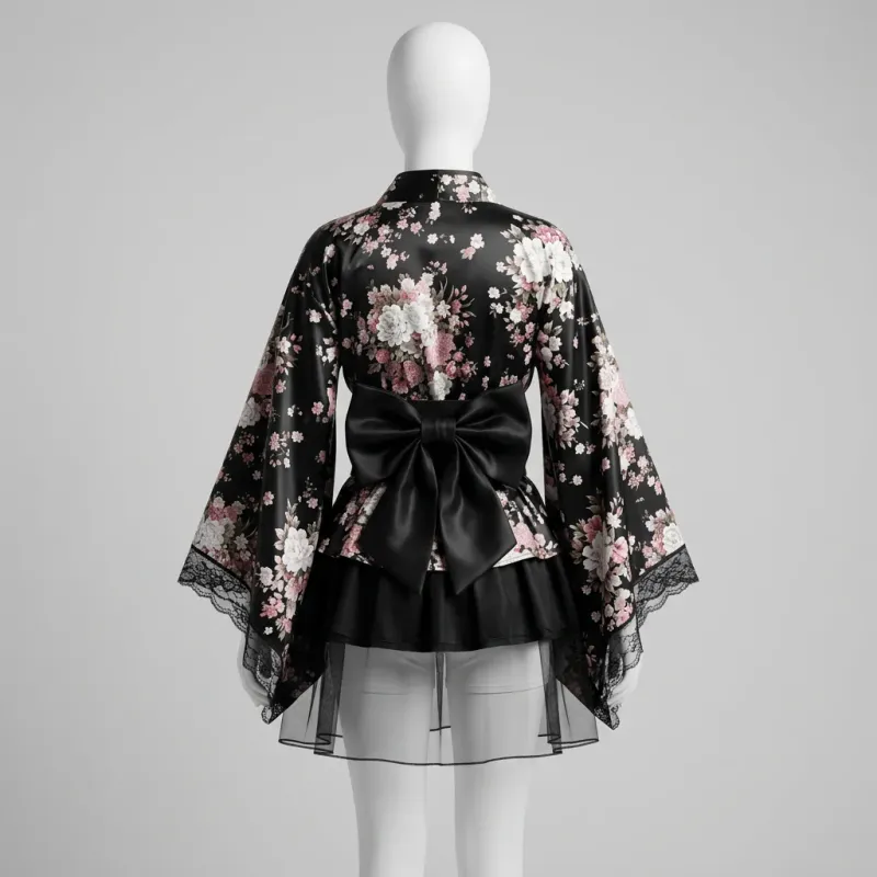 Kimono court polyester traditionnel cosplay femme