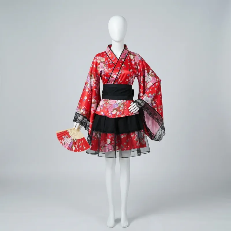 Kimono court polyester traditionnel cosplay femme