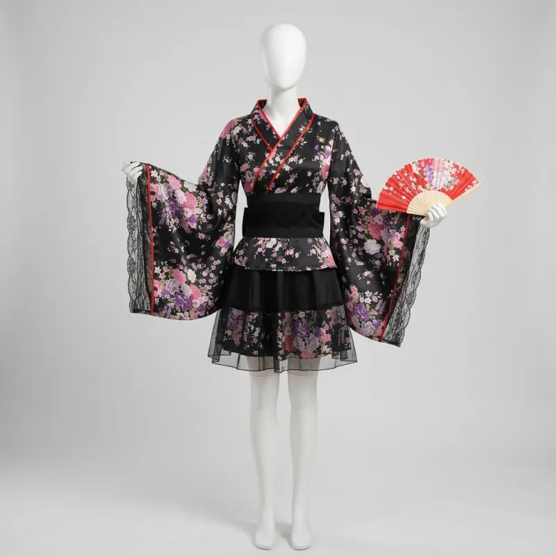 Kimono court polyester traditionnel cosplay femme