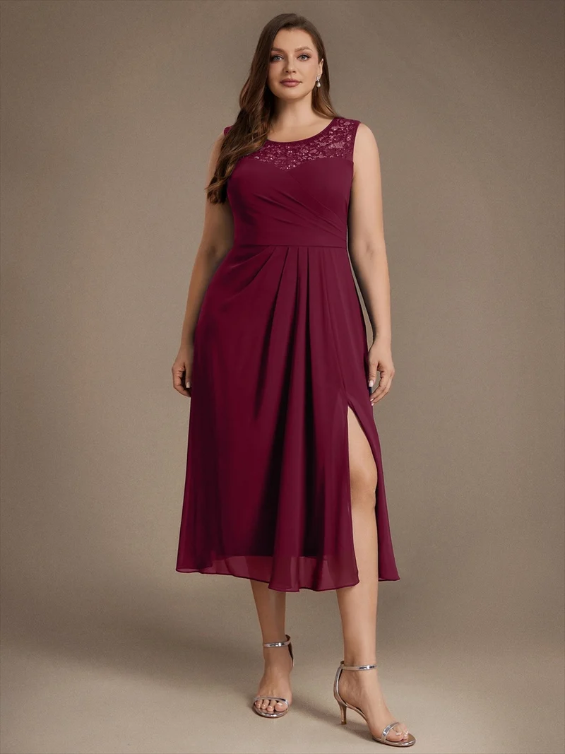 Robe d’invitée de mariage midi en mousseline à sequins
