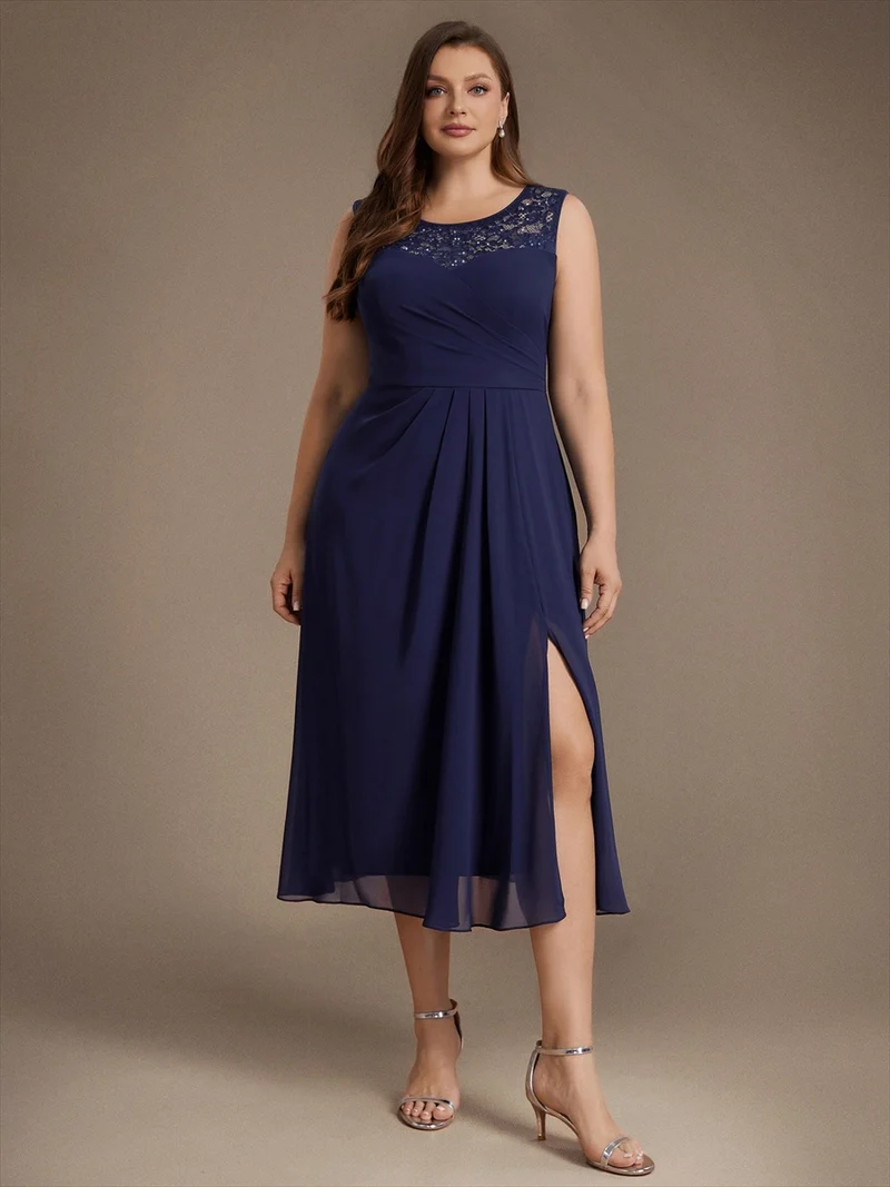 Robe d’invitée de mariage midi en mousseline à sequins