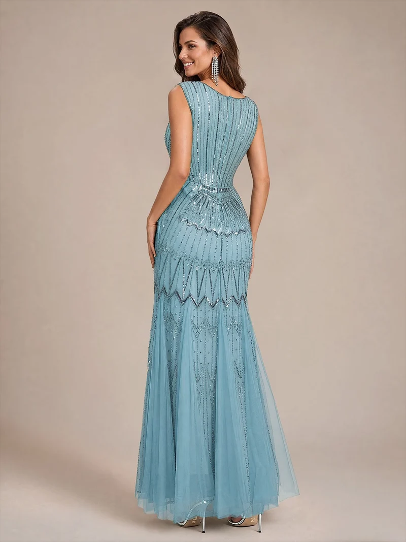 Robe de soirée sirène à sequins et perles