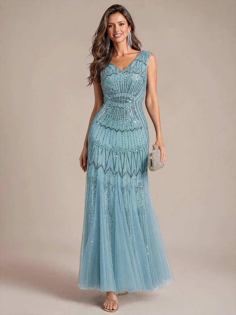 Robe de soirée sirène à sequins et perles