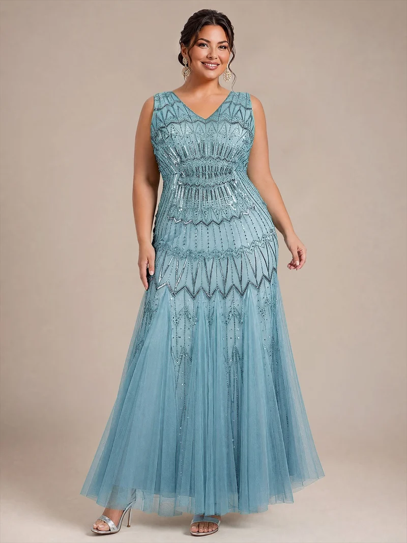 Robe de soirée sirène à sequins et perles