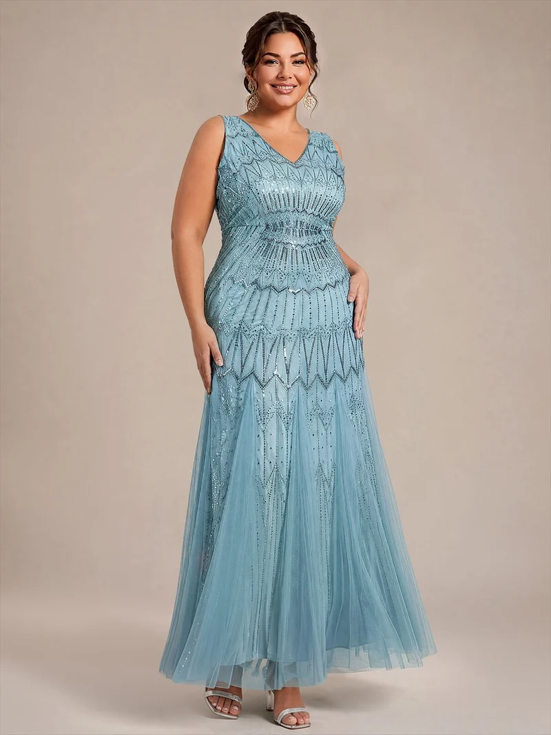 Robe de soirée sirène à sequins et perles