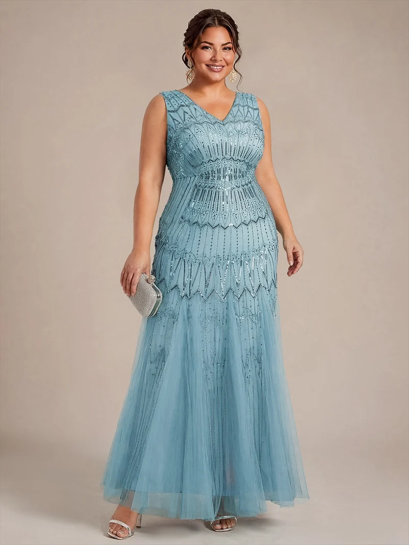 Robe de soirée sirène à sequins et perles