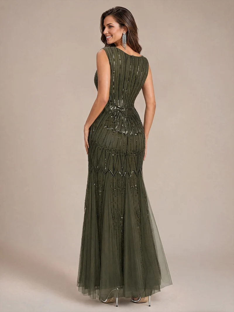 Robe de soirée sirène à sequins et perles
