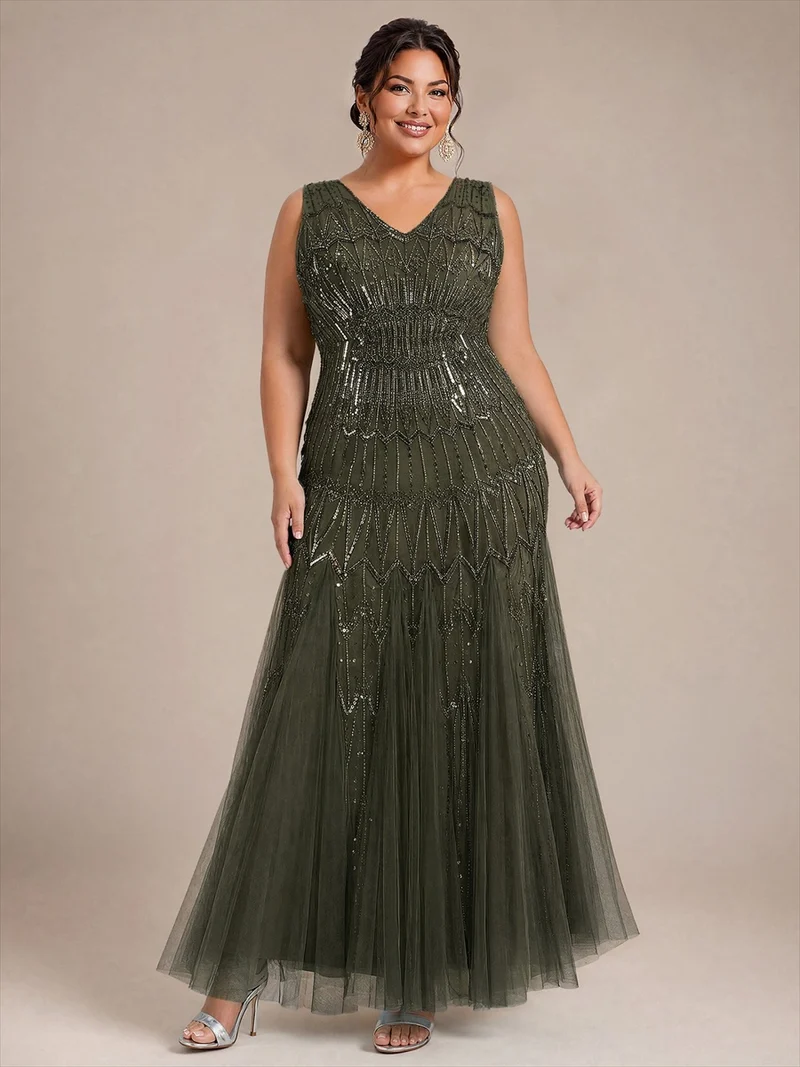 Robe de soirée sirène à sequins et perles