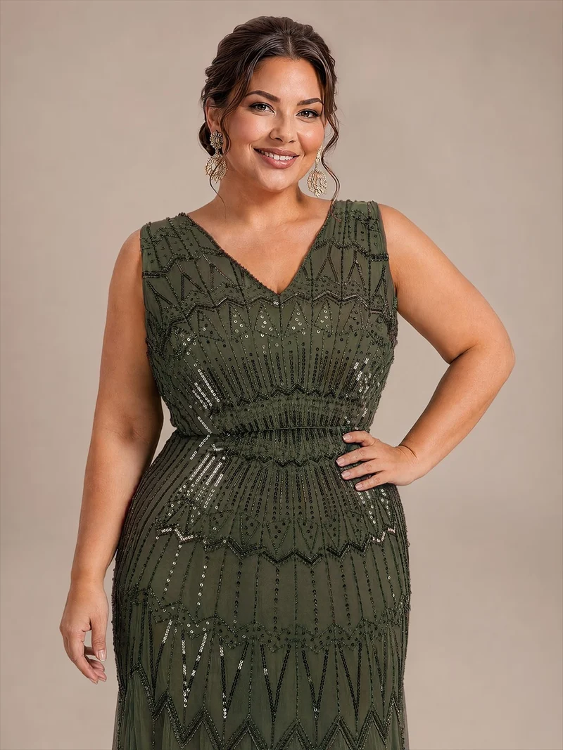 Robe de soirée sirène à sequins et perles