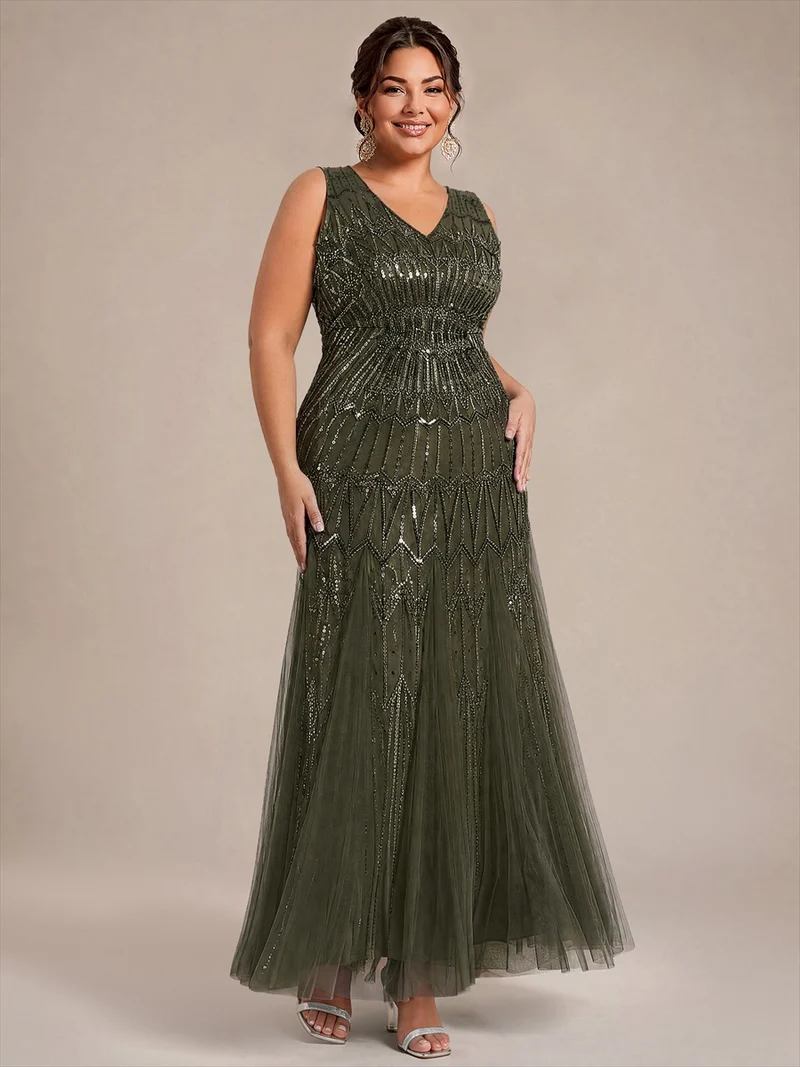 Robe de soirée sirène à sequins et perles