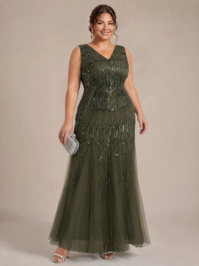 Robe de soirée sirène à sequins et perles