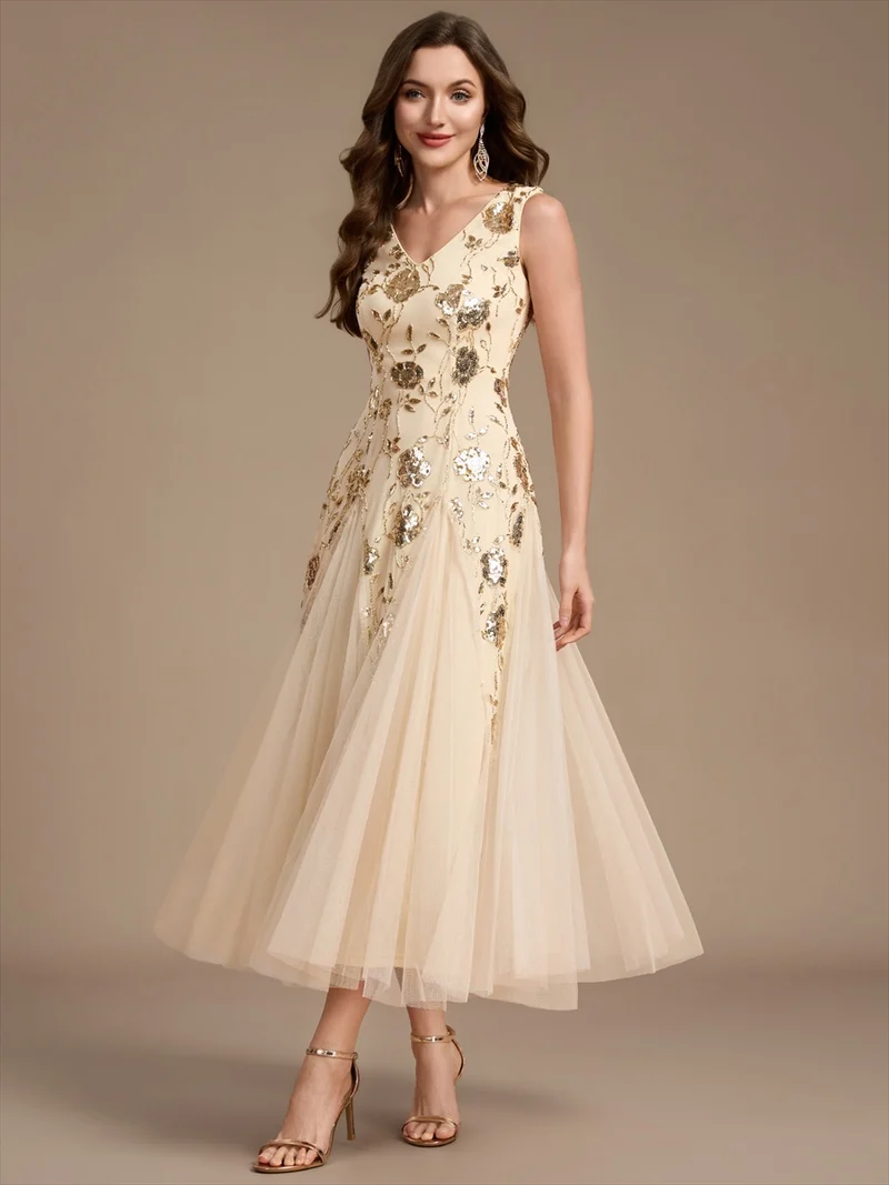 Robe longue à sequins et perles pour invitée de mariage