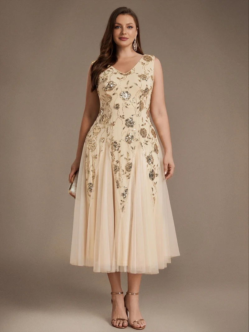 Robe longue à sequins et perles pour invitée de mariage