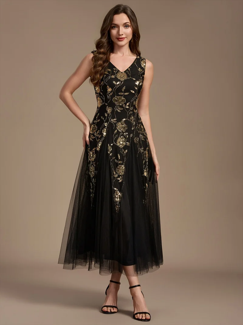 Robe longue à sequins et perles pour invitée de mariage