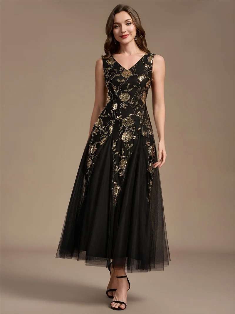Robe longue à sequins et perles pour invitée de mariage