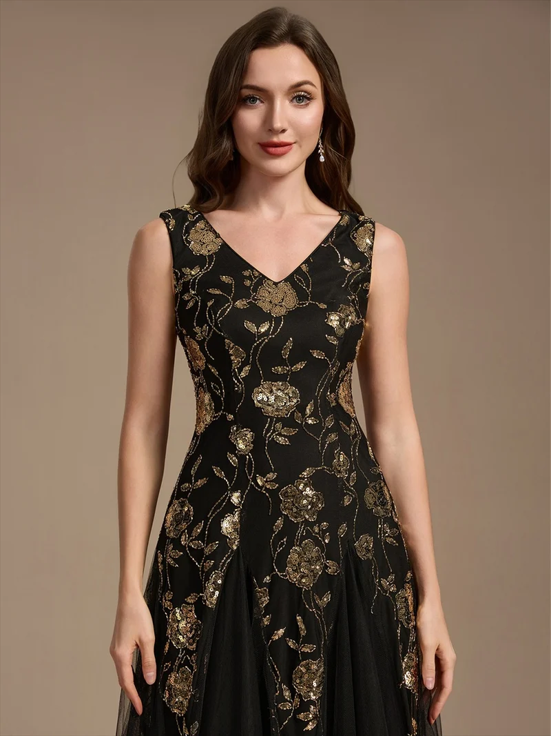 Robe longue à sequins et perles pour invitée de mariage