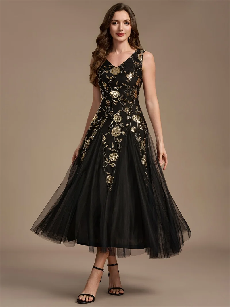 Robe longue à sequins et perles pour invitée de mariage