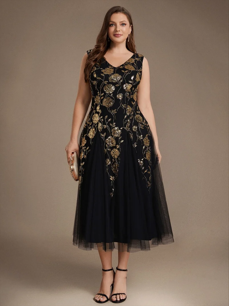 Robe longue à sequins et perles pour invitée de mariage