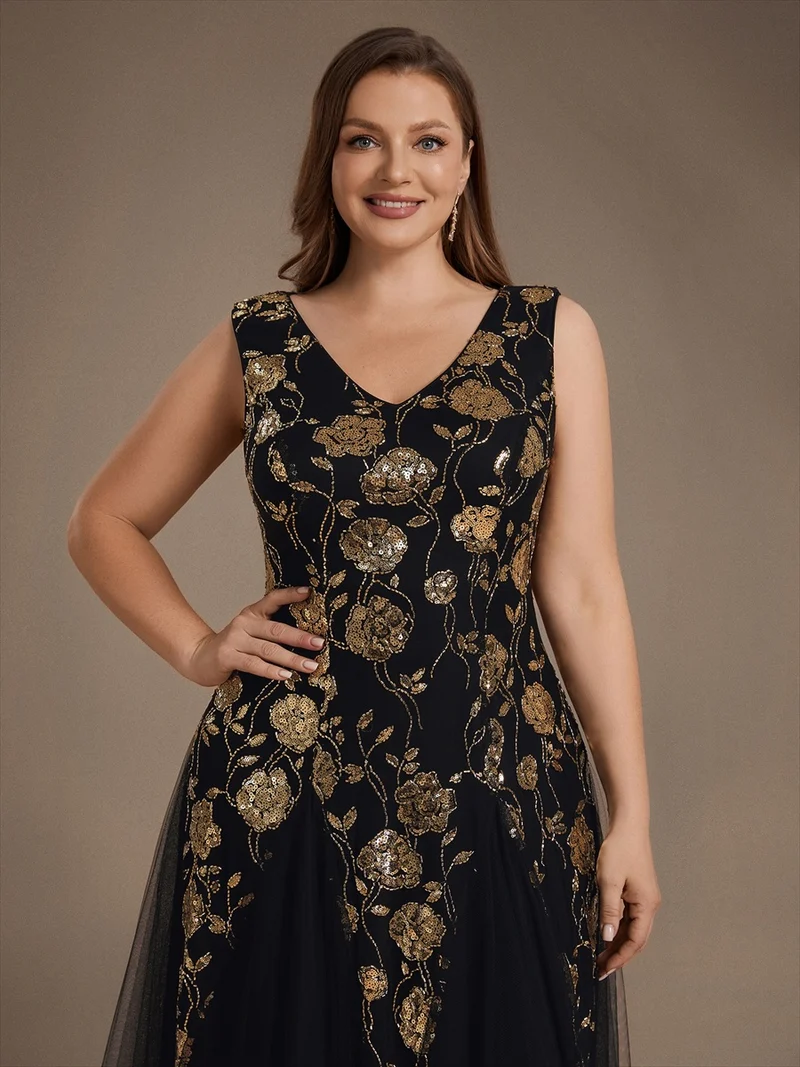 Robe longue à sequins et perles pour invitée de mariage