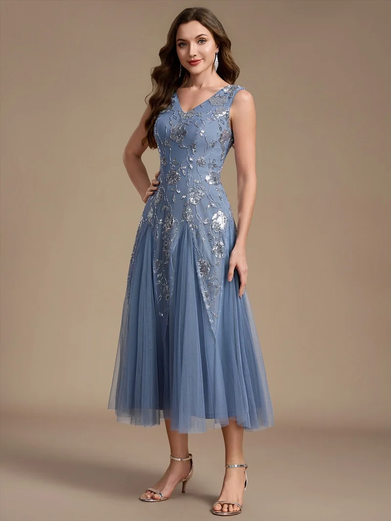 Robe longue à sequins et perles pour invitée de mariage