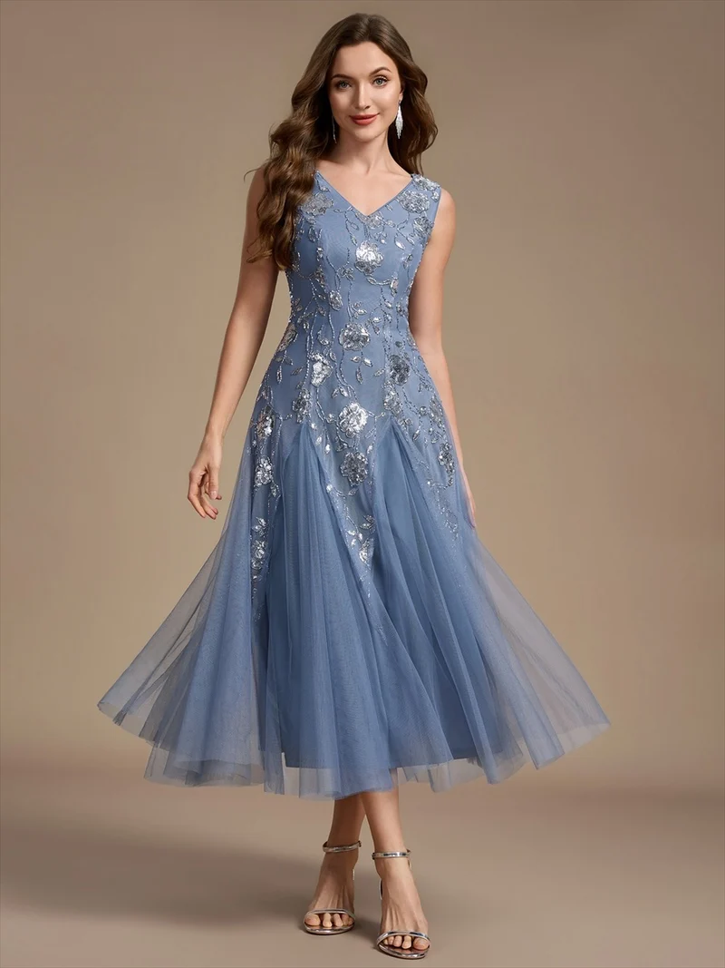 Robe longue à sequins et perles pour invitée de mariage
