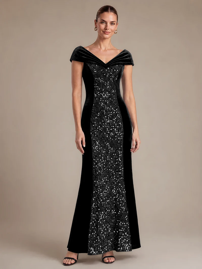 Robe de soirée maxi en velours à sequins et coupe évasée