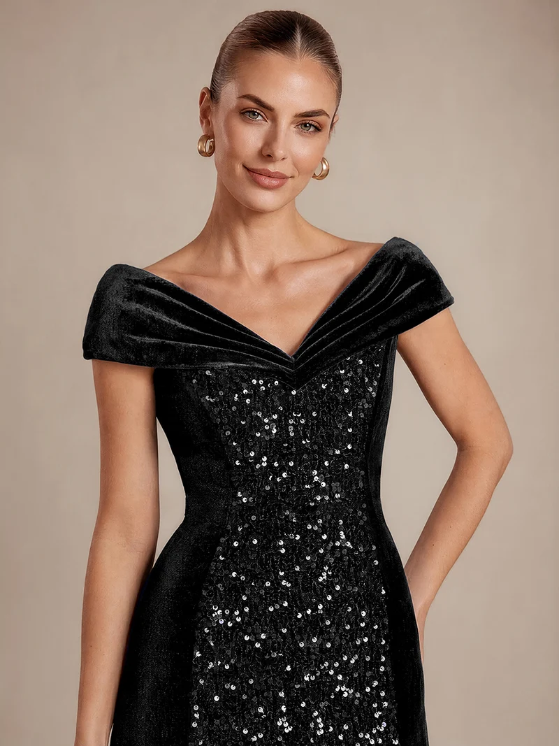Robe de soirée maxi en velours à sequins et coupe évasée