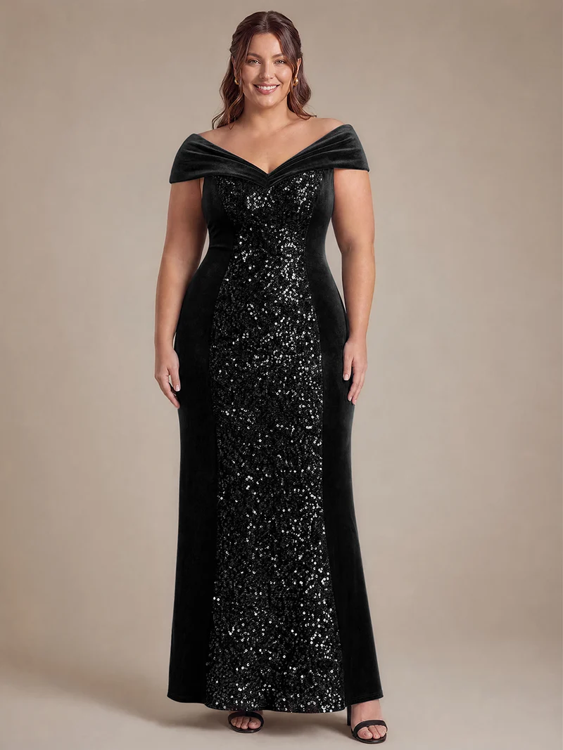 Robe de soirée maxi en velours à sequins et coupe évasée