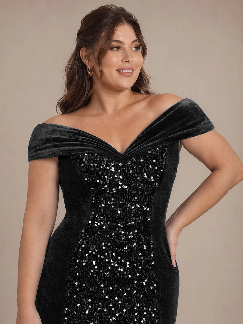 Robe de soirée maxi en velours à sequins et coupe évasée