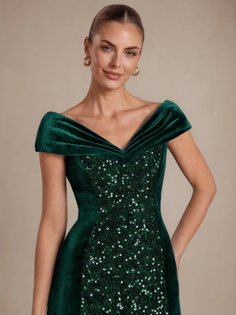 Robe de soirée maxi en velours à sequins et coupe évasée
