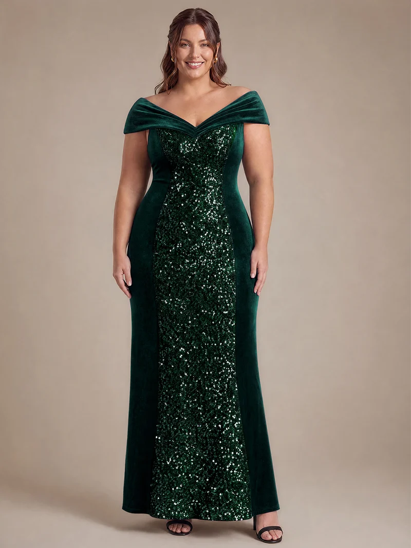 Robe de soirée maxi en velours à sequins et coupe évasée