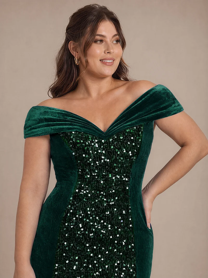 Robe de soirée maxi en velours à sequins et coupe évasée