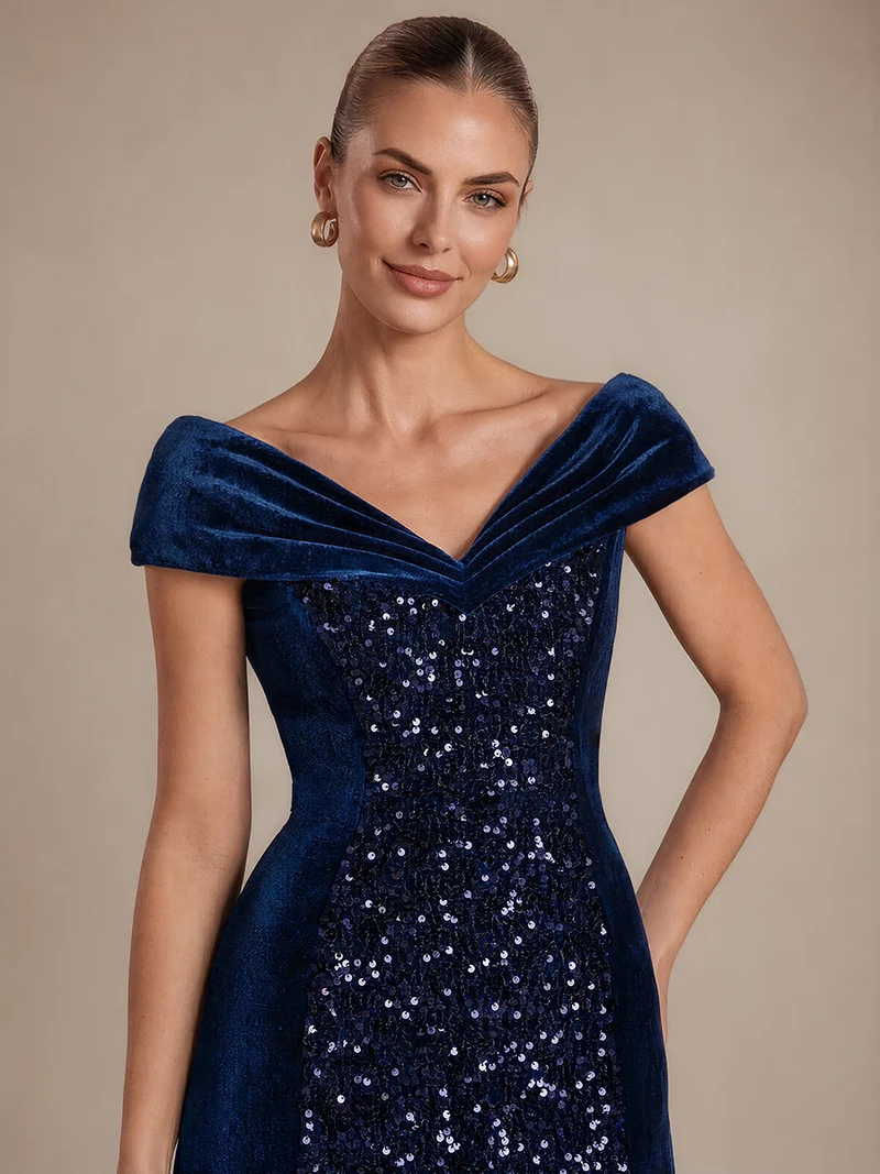 Robe de soirée maxi en velours à sequins et coupe évasée