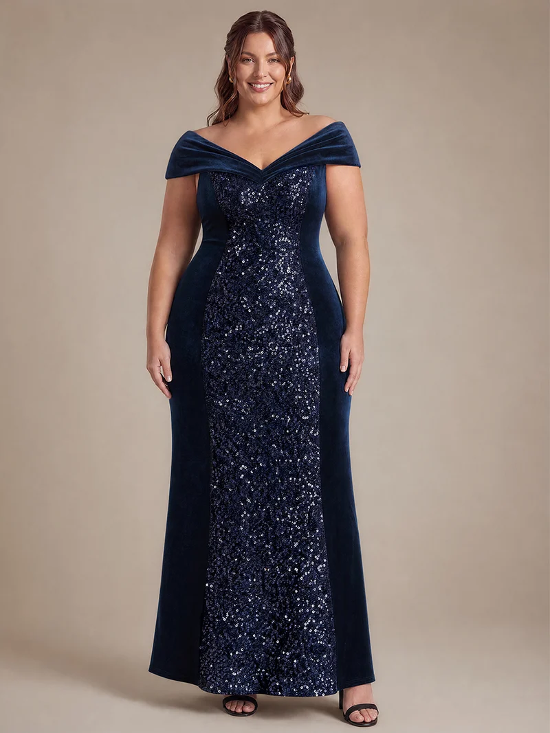 Robe de soirée maxi en velours à sequins et coupe évasée